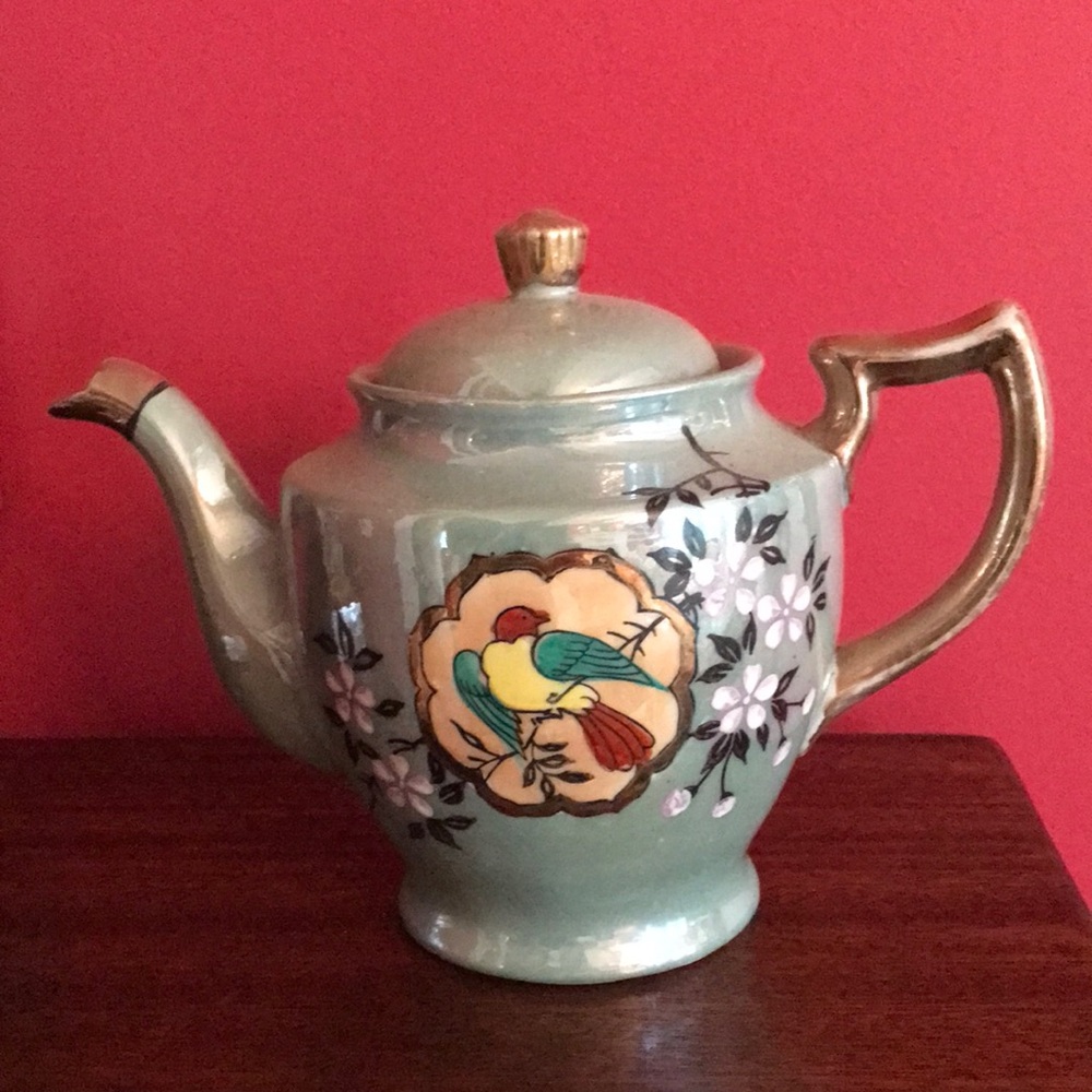 Vintage Hand Painted Teapot with Asian Bird and Dogwood Blossom Design J…